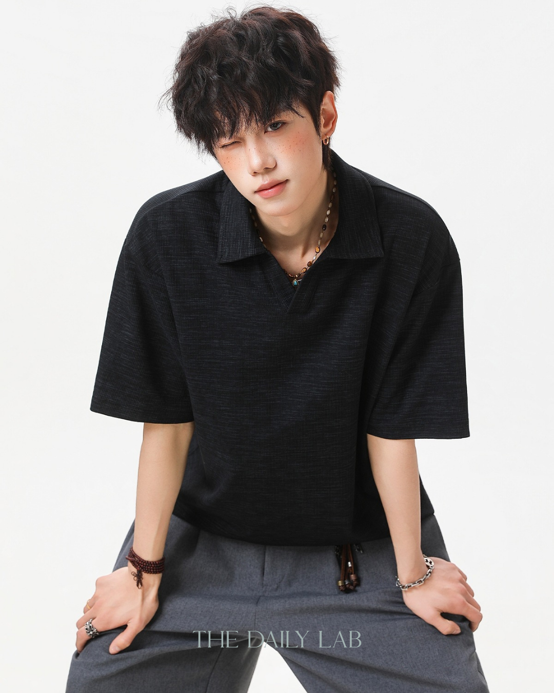 Clean Fit Knit Polo Shirt in Black