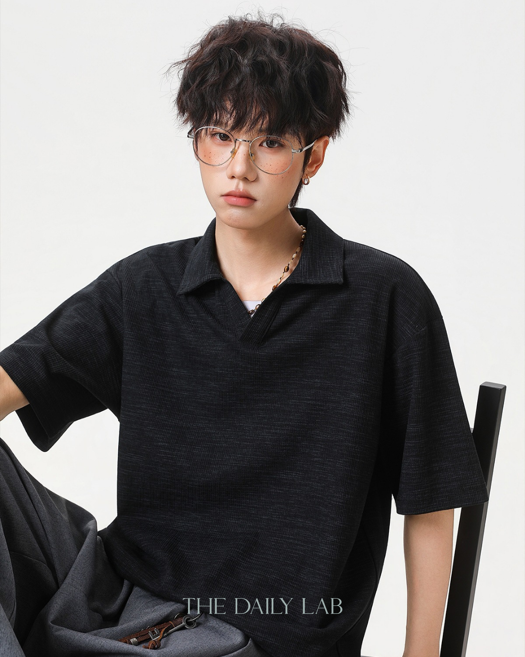 Clean Fit Knit Polo Shirt in Black