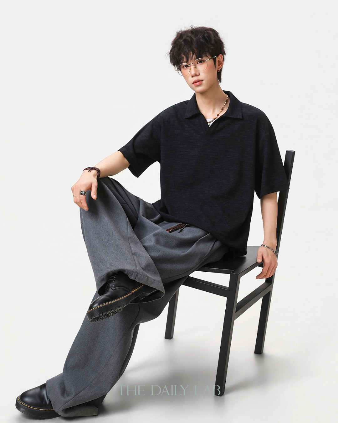 Clean Fit Knit Polo Shirt in Black
