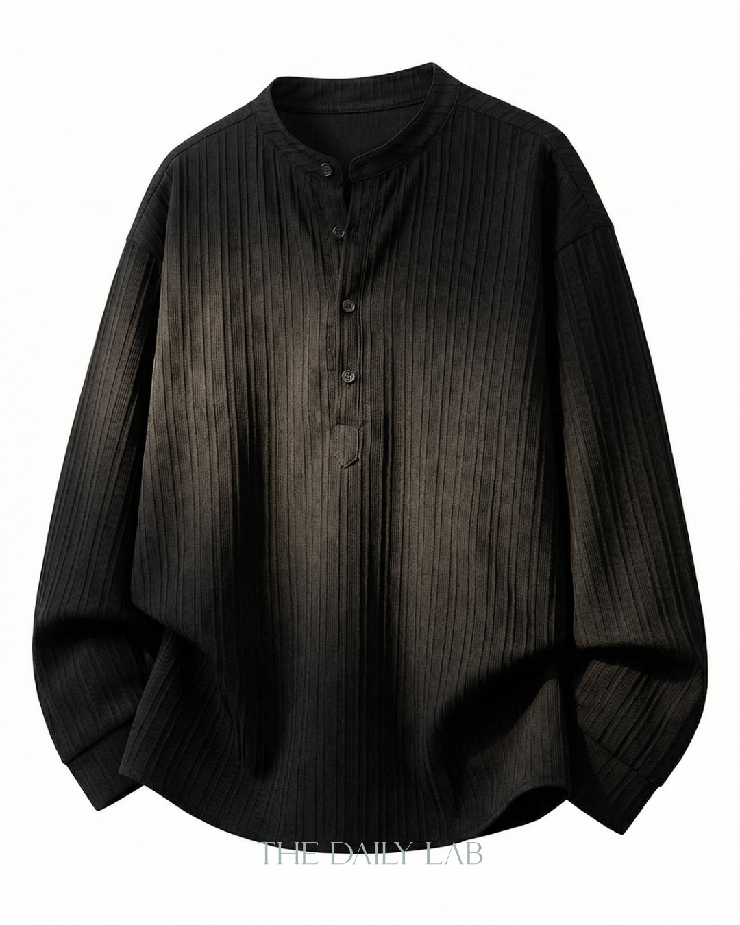 Textured Half-Placket Shirt in Black