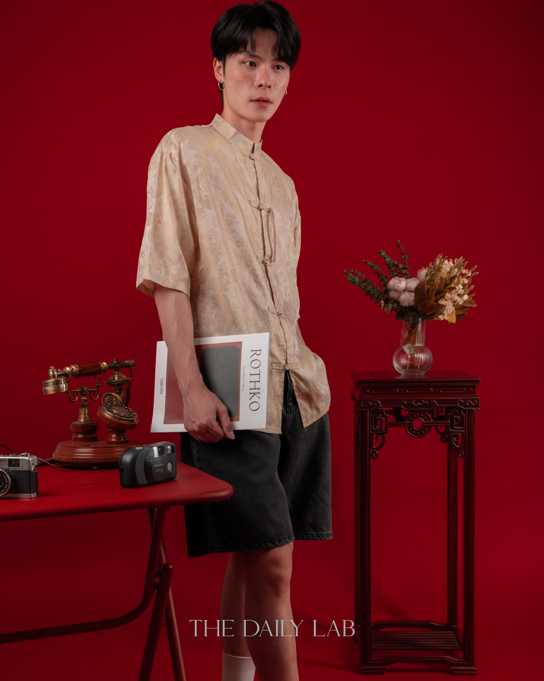 Chinese Style Phoenix Jacquard Shirt in Yellow