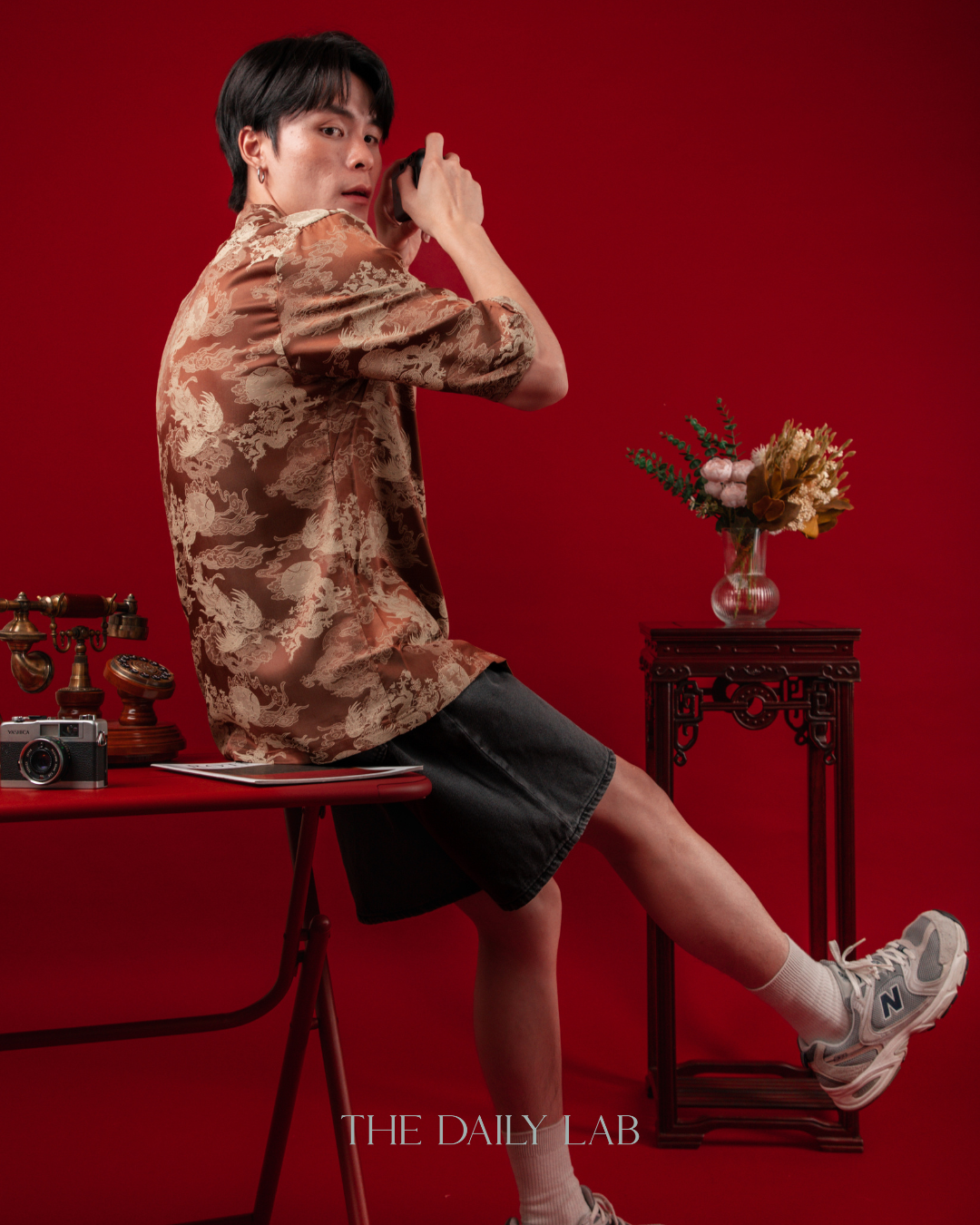 Vintage Jacquard Tang Suit Shirt in Brown