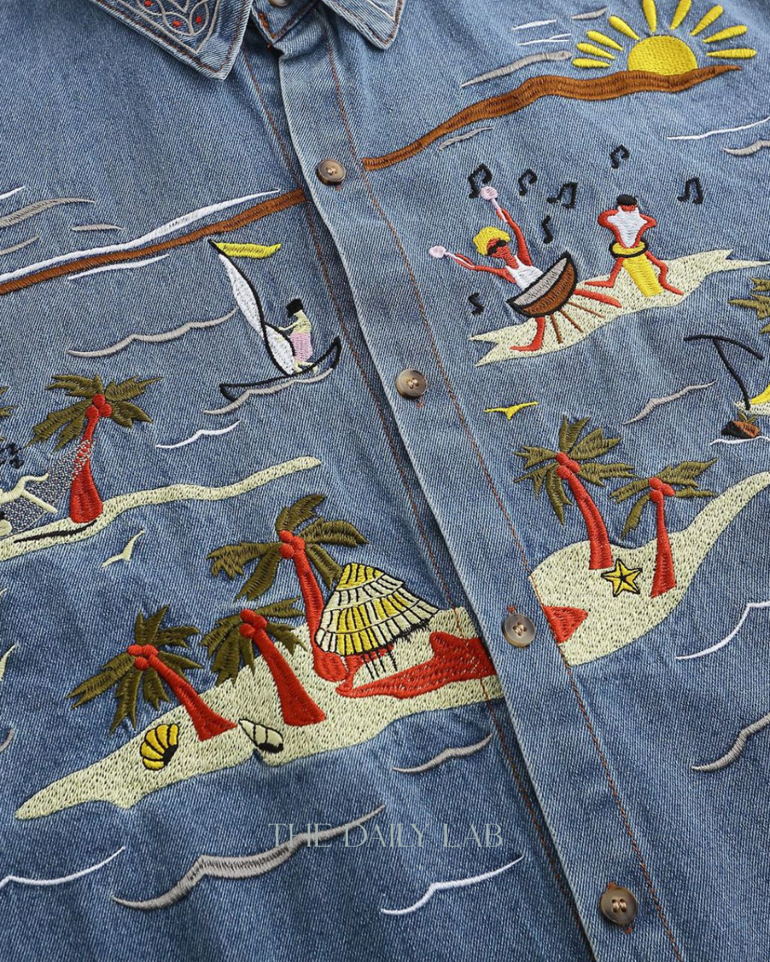 Retro Cartoon Embroidered Denim Shirt