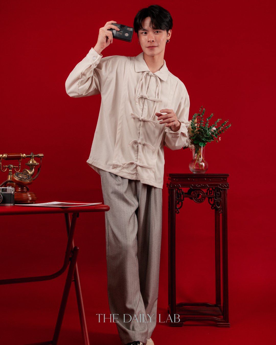 Spring Chinese Button Shirt Jacket in Beige