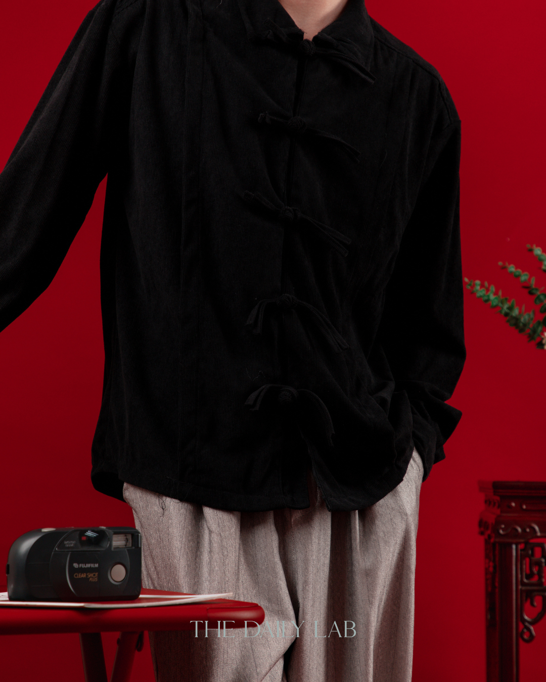 Spring Chinese Button Shirt Jacket in Black