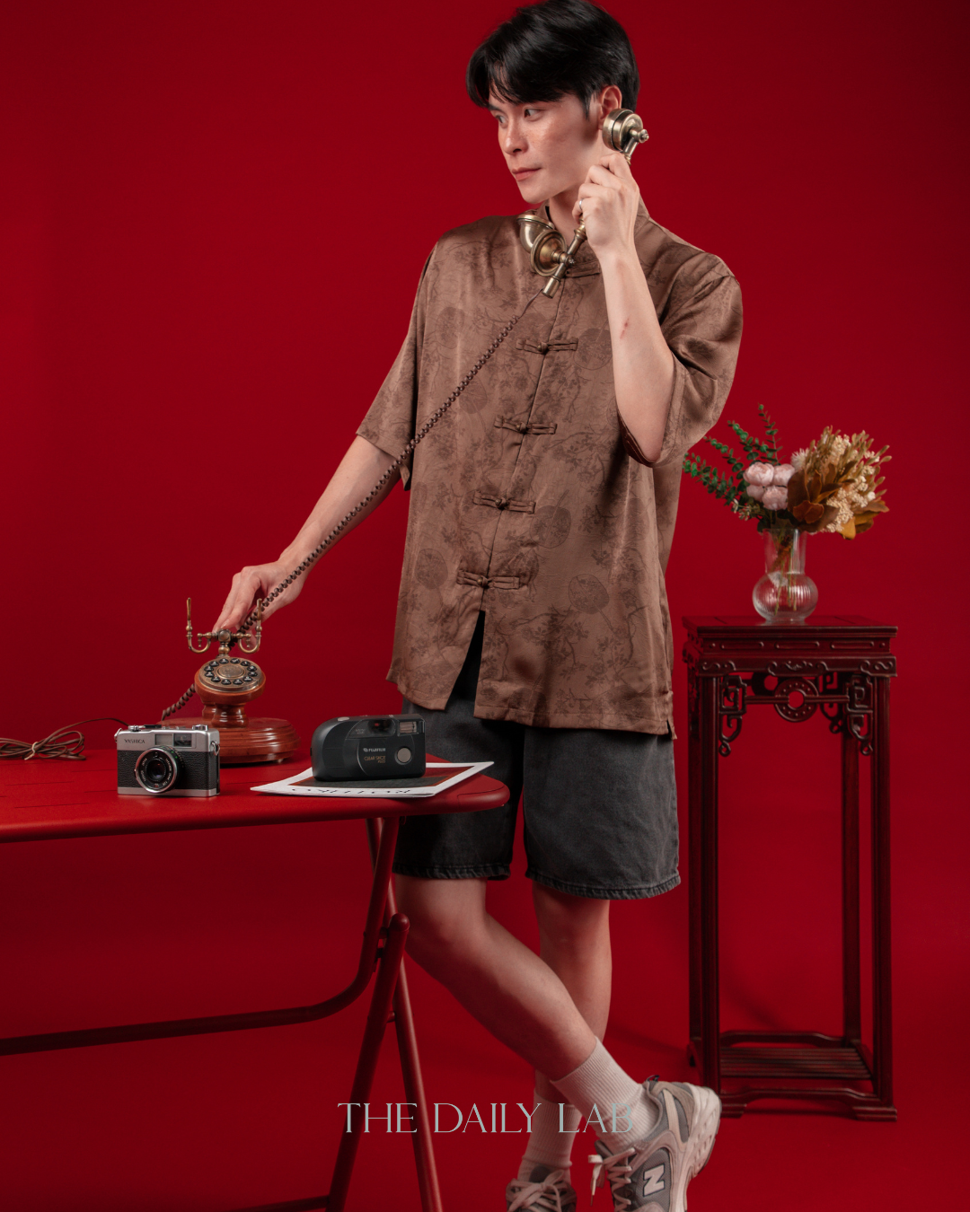 Chinese Style Ice Silk Shirt in Brown