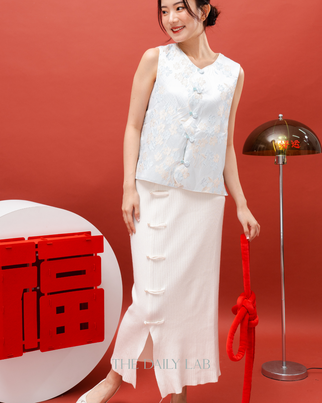 Jacquard Sleeveless Vest in Light Blue