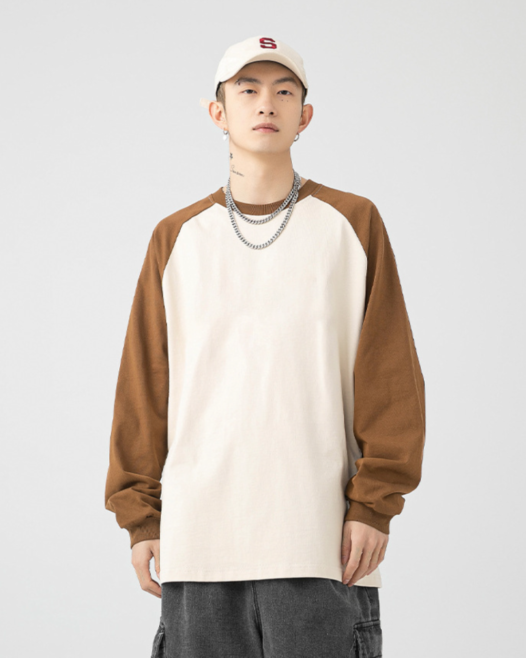 250G Dual Tone Patchwork Tee in Brown