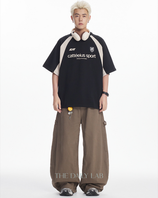 Catteeius Sport Print Cotton Tee in Black