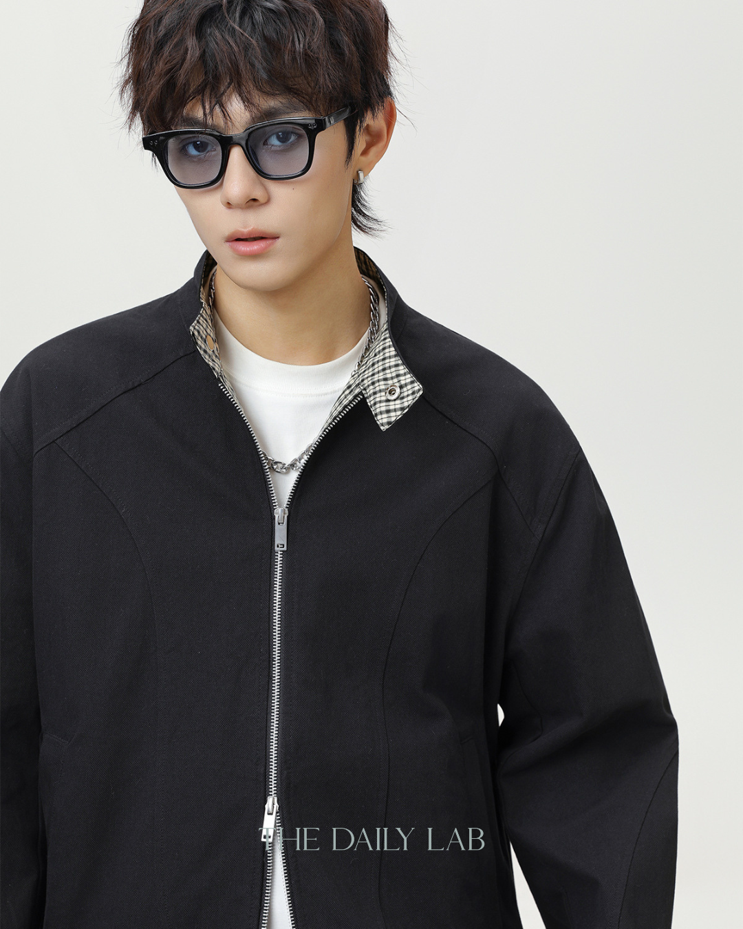 Vintage Checkered Harrington Jacket in Black