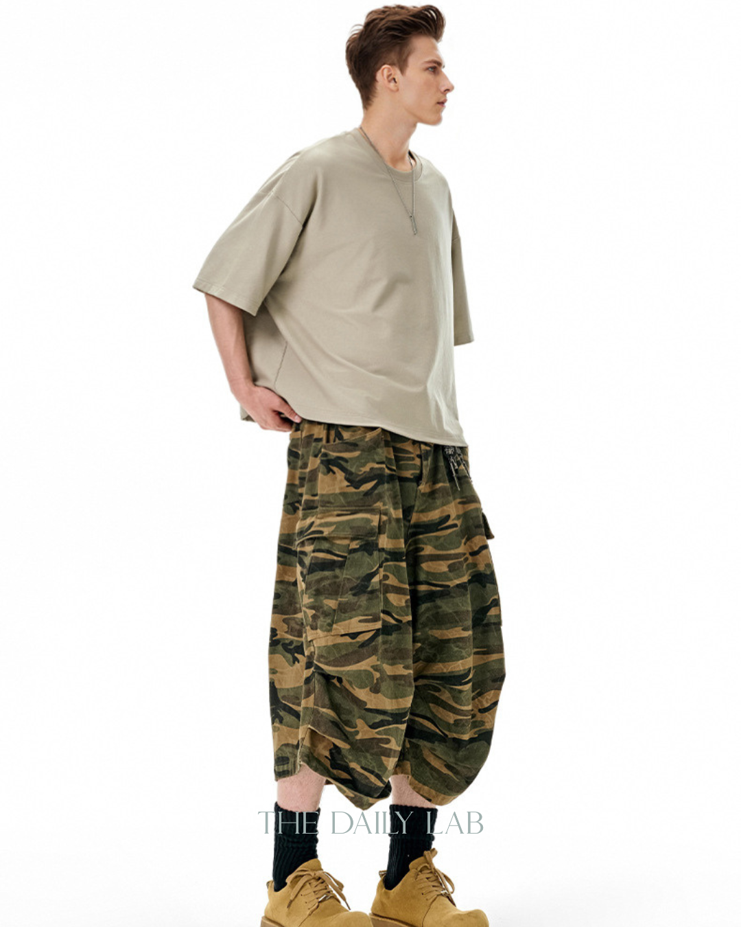 Plaid Camo Tactical Shorts in Green
