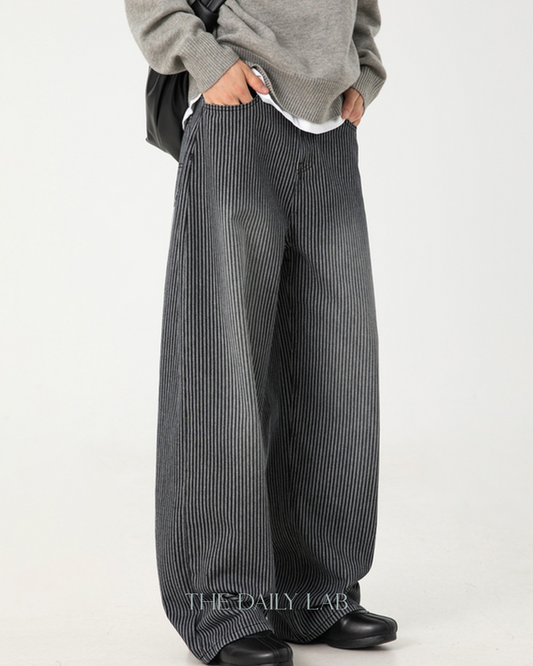 Vintage Washed Vertical-Stripe Jeans In Black