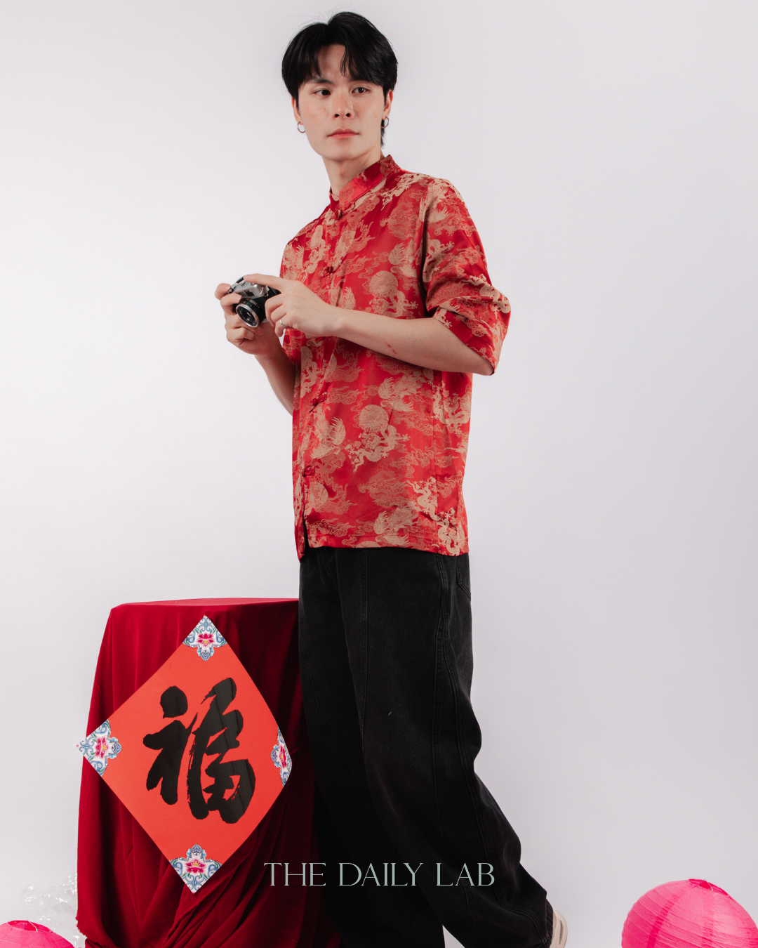 Vintage Jacquard Tang Suit Shirt in Red