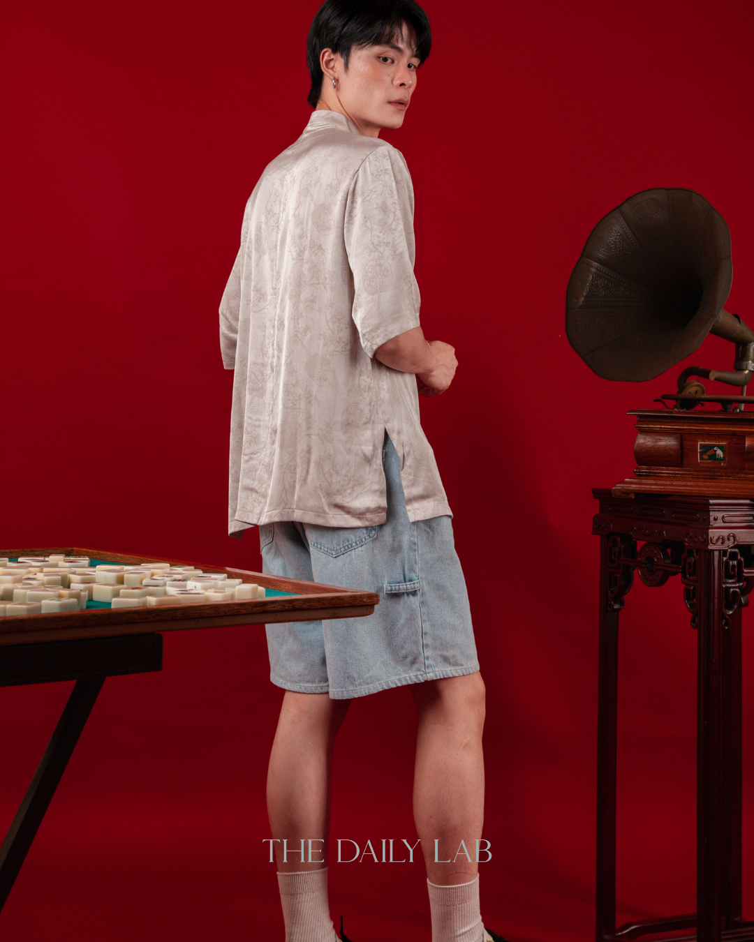 Ice Silk Mandarin Shirt in Mocha