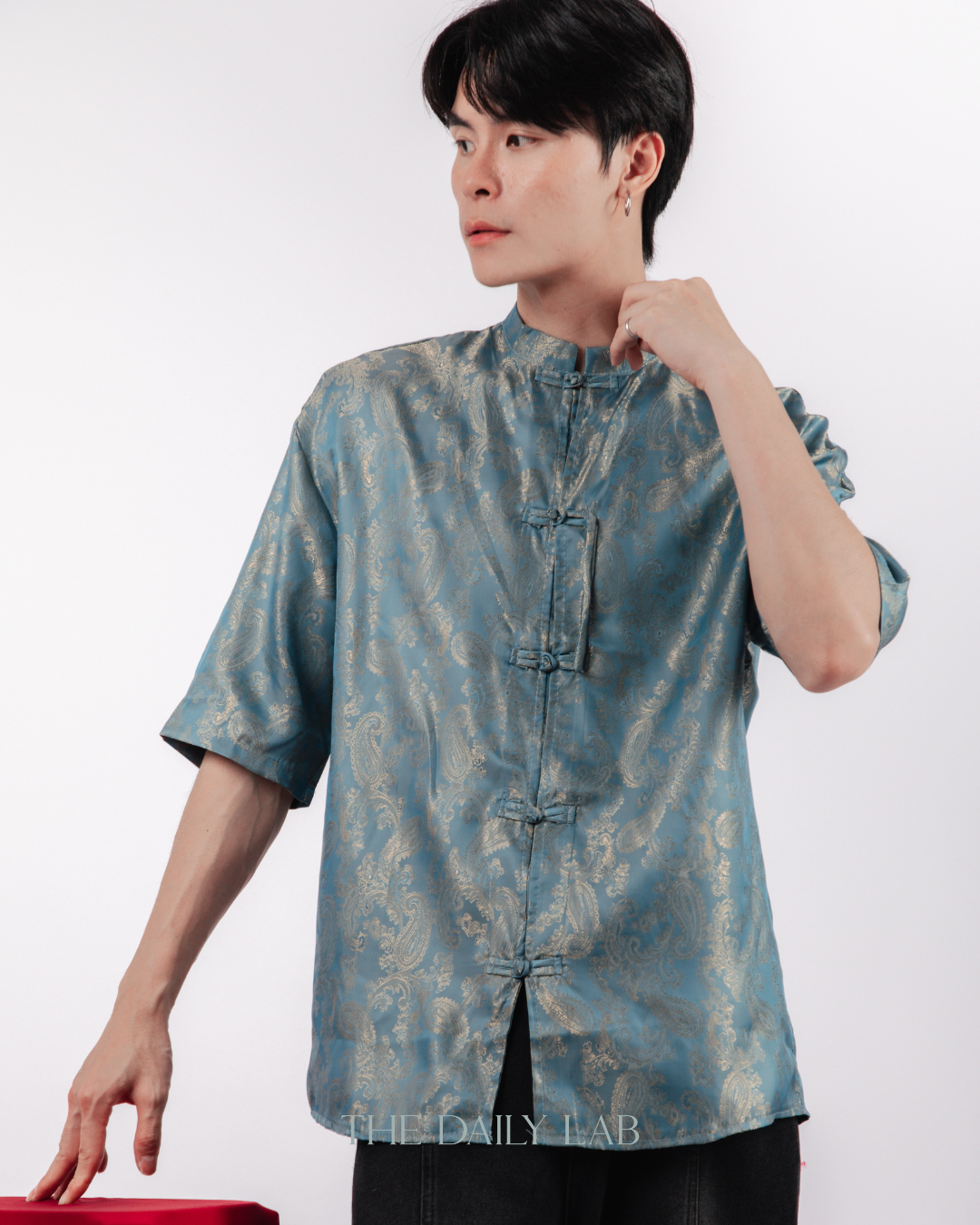 Chinese Style Phoenix Jacquard Shirt in Blue