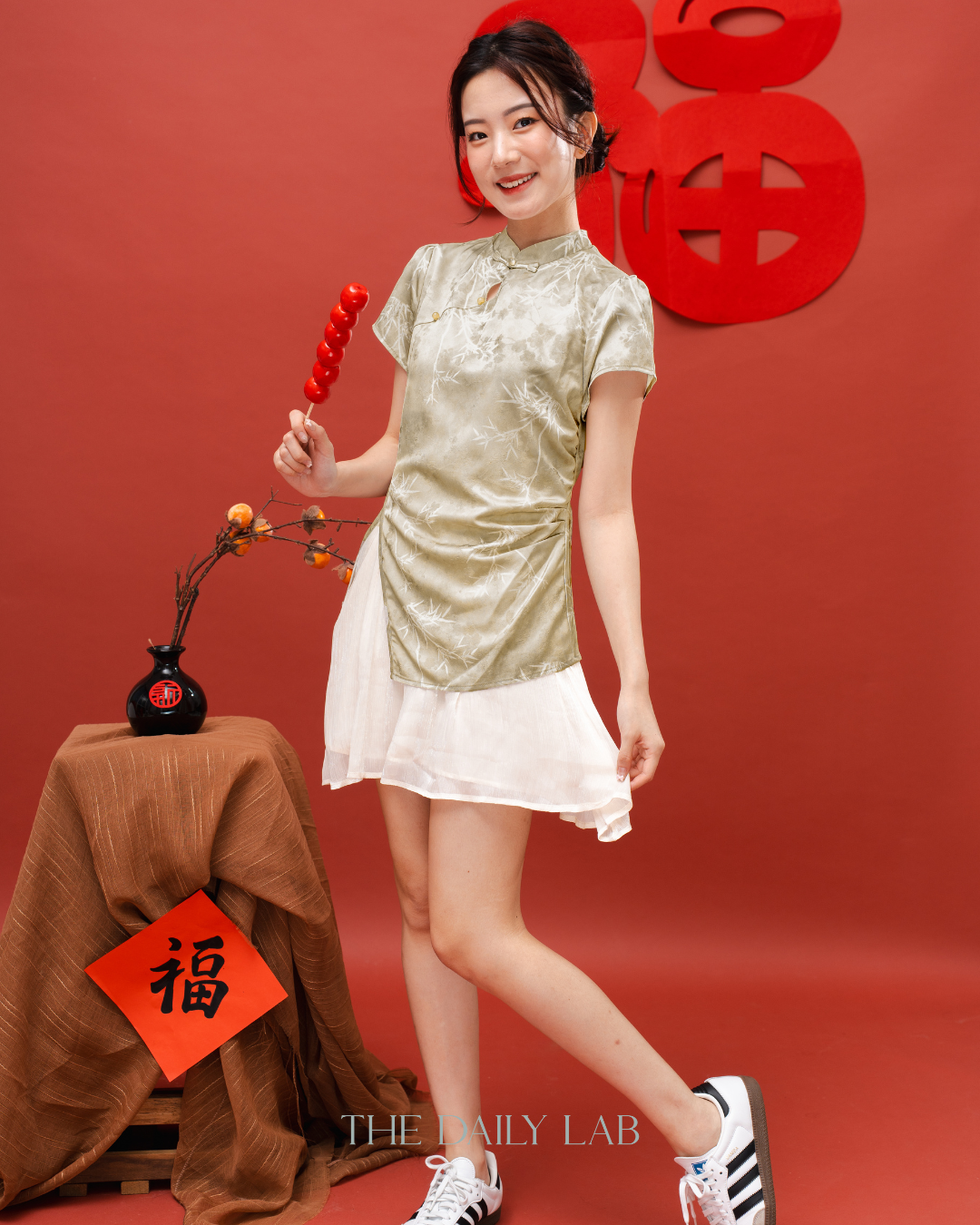 Green Asymmetrical Qipao Dress