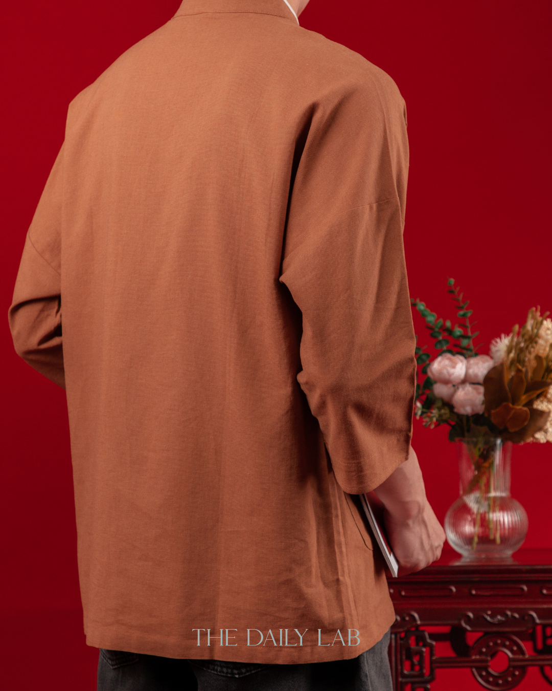 Chinese Style Cotton Linen Shirt in Coffee