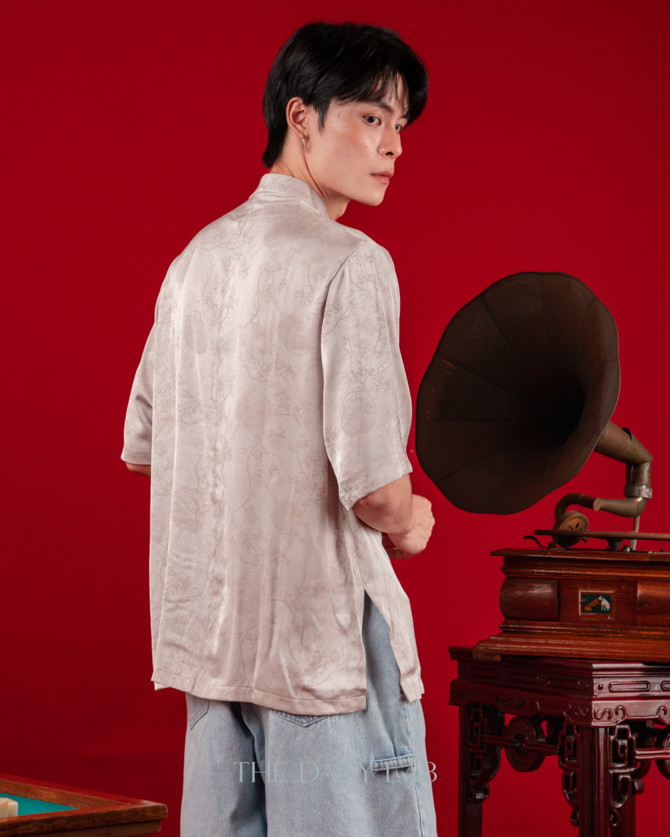 Ice Silk Mandarin Shirt in Mocha