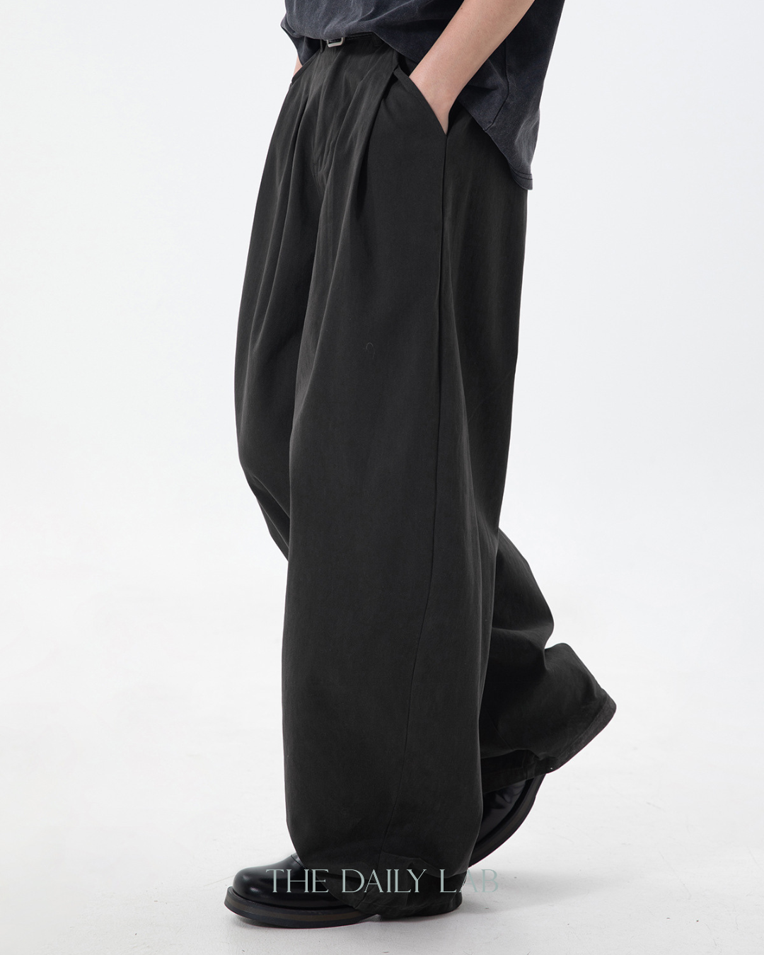 Vintage Double Pleat Straight Pants in Dark Grey