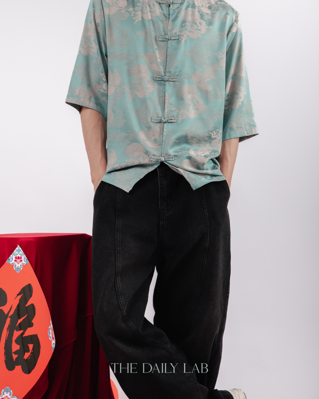 Vintage Jacquard Tang Suit Shirt in Blue