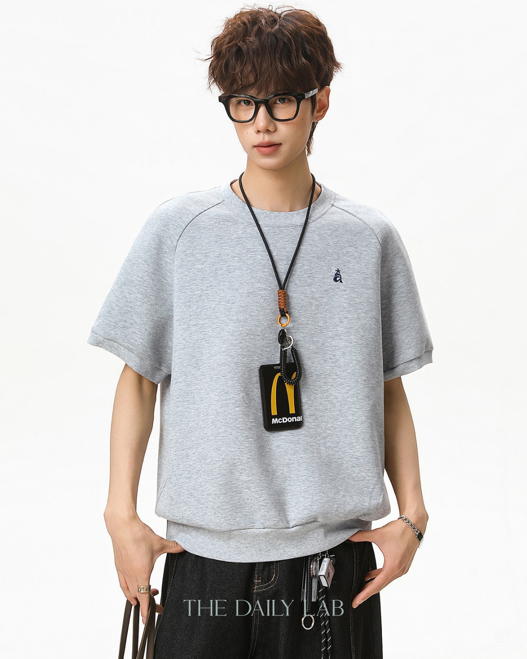 Structured Knit Emblem Tee in Dark Grey