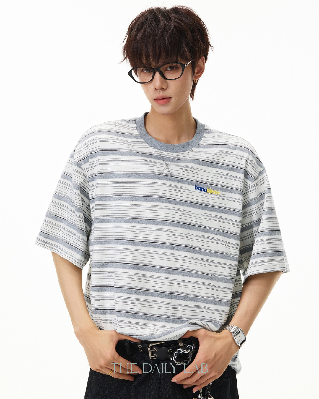 Striped Cotton Tee in Grey