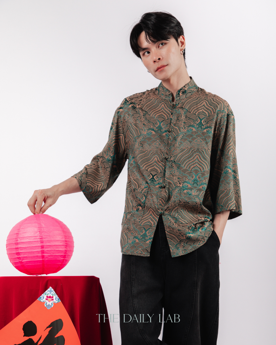 Chinese Style Jacquard Shirt in Green