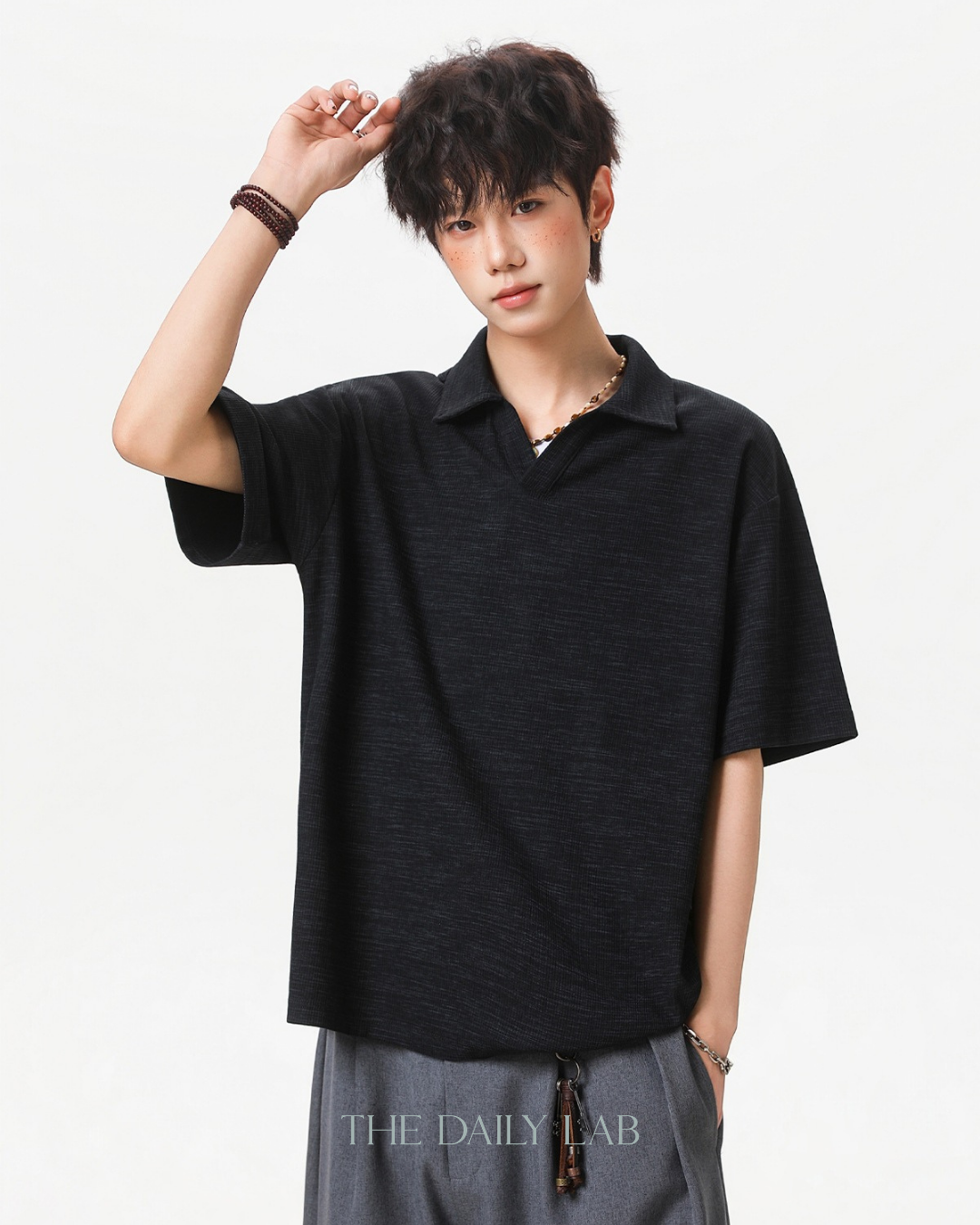 Clean Fit Knit Polo Shirt in Black