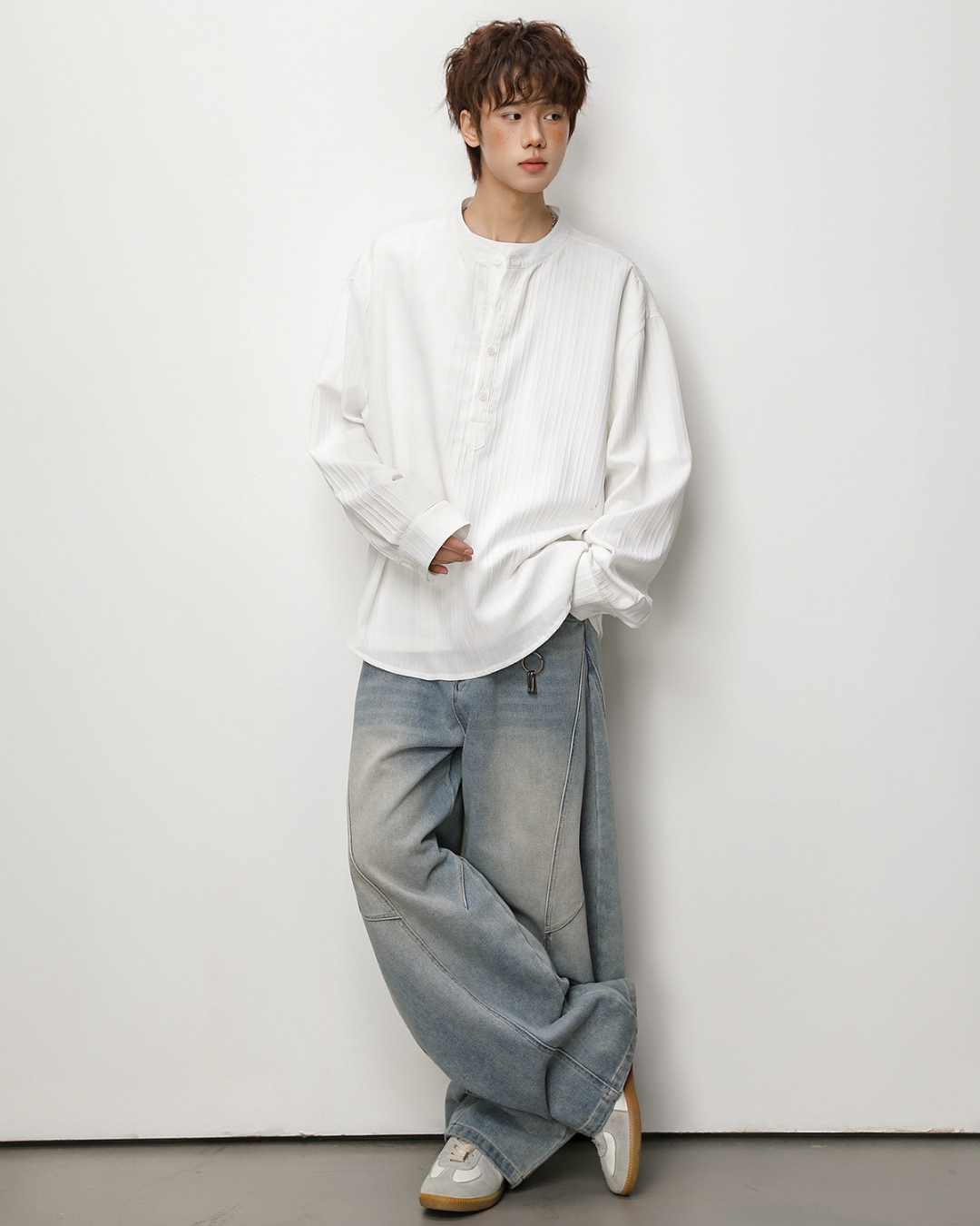 Textured Half-Placket Shirt in White
