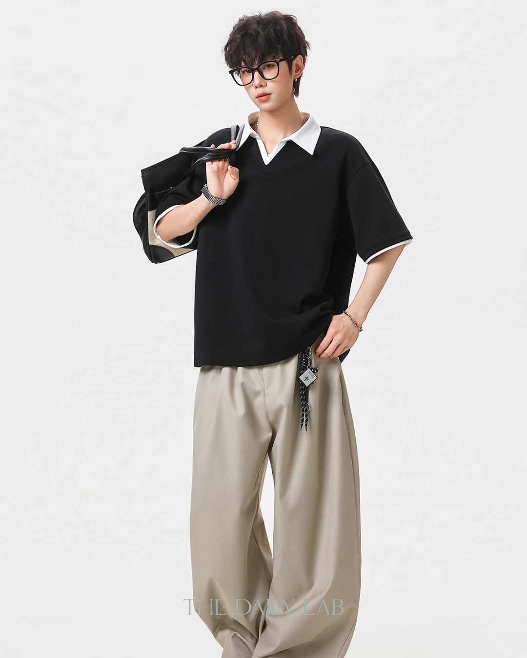 Clean Fit Contrast Polo Shirt in Black