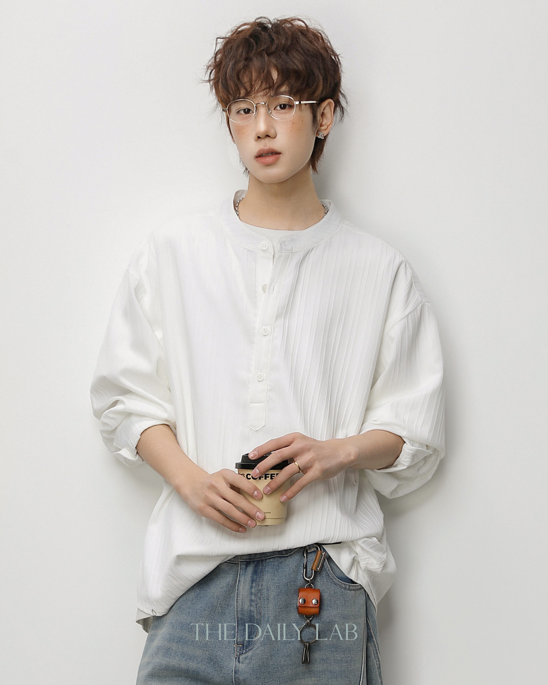 Textured Half-Placket Shirt in White