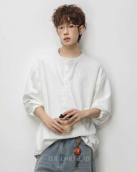 Textured Half-Placket Shirt in White