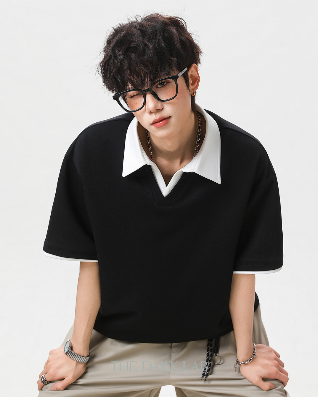 Clean Fit Contrast Polo Shirt in Black
