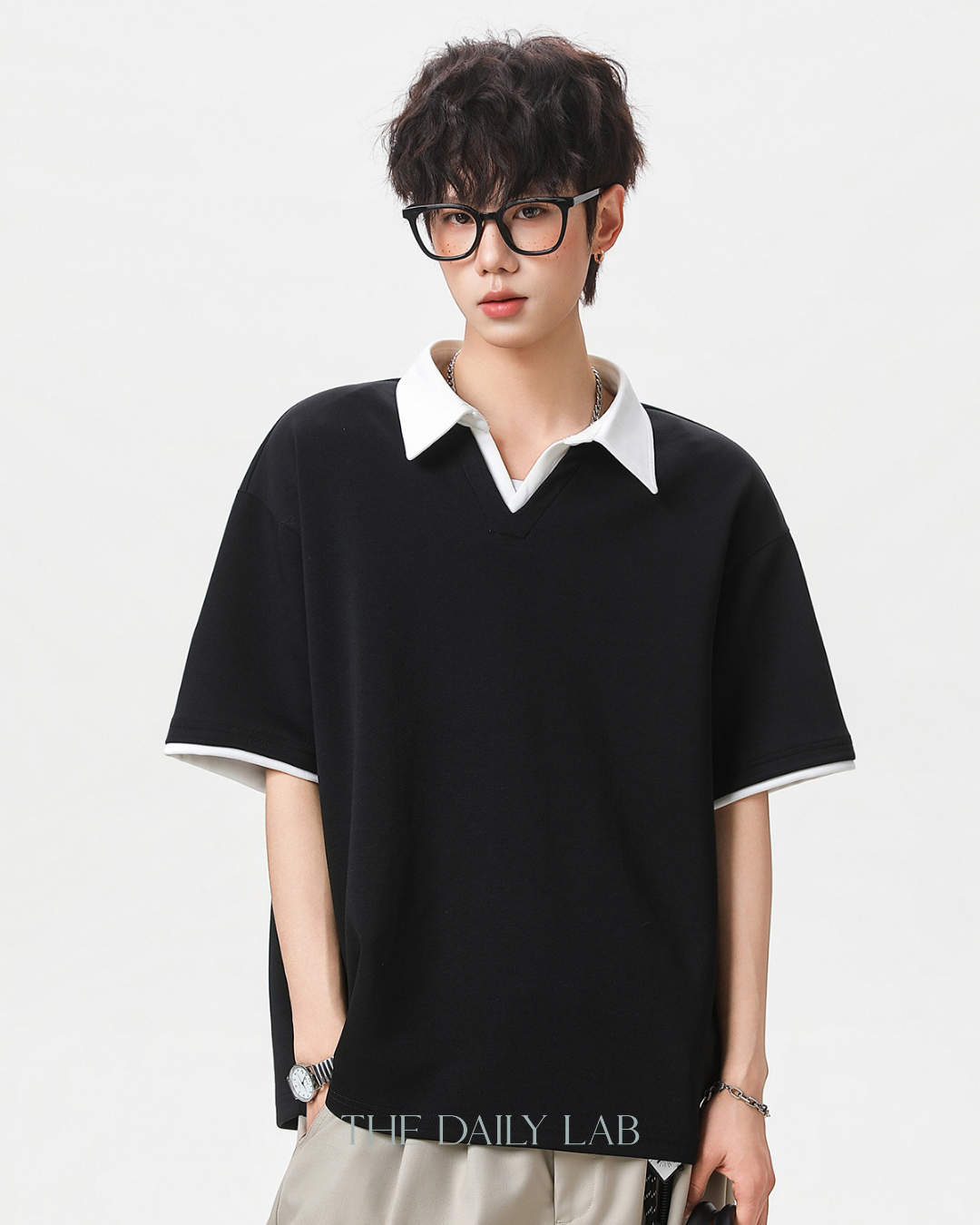 Clean Fit Contrast Polo Shirt in Black