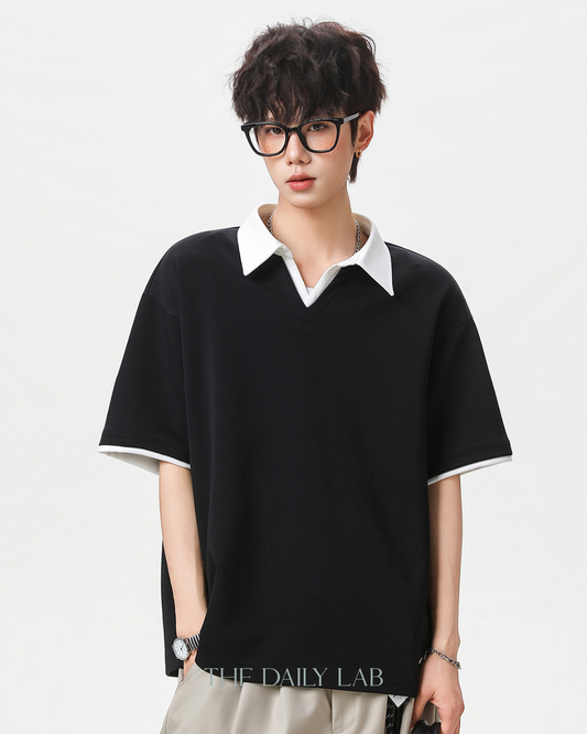 Clean Fit Contrast Polo Shirt in Black