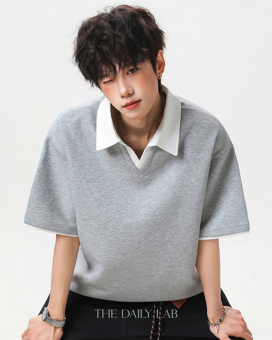 Clean Fit Contrast Polo Shirt in Grey