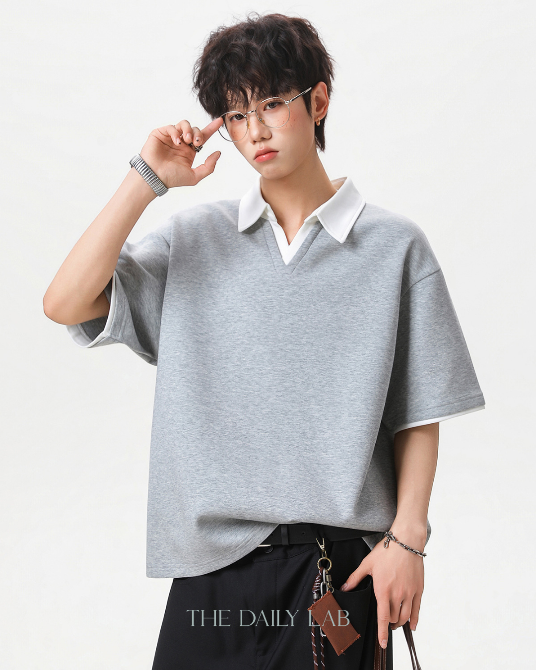 Clean Fit Contrast Polo Shirt in Grey