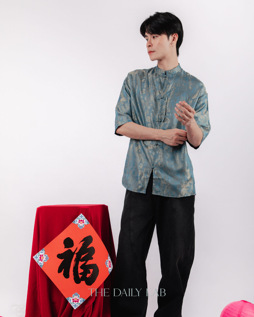 Chinese Style Phoenix Jacquard Shirt in Blue