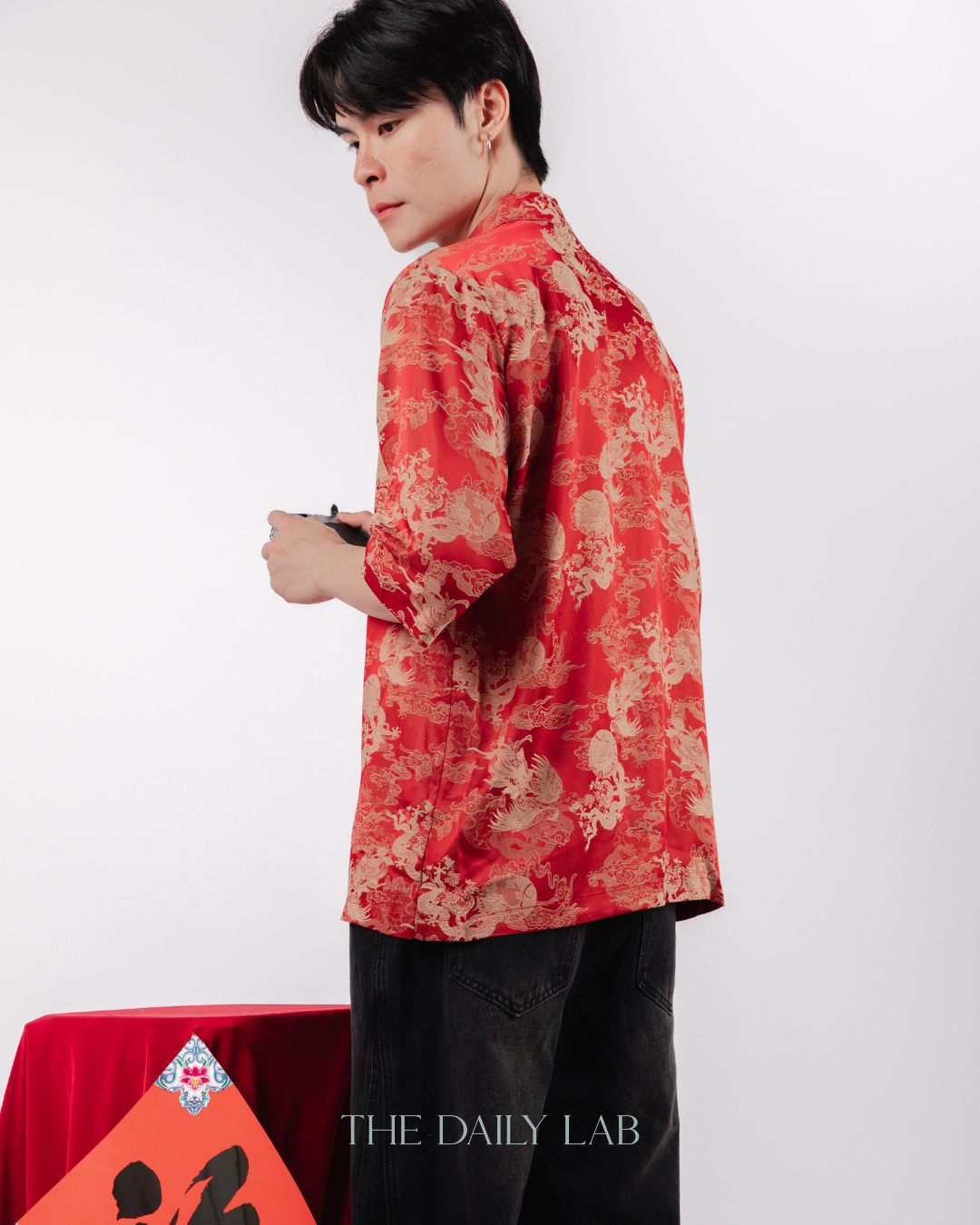 Vintage Jacquard Tang Suit Shirt in Red