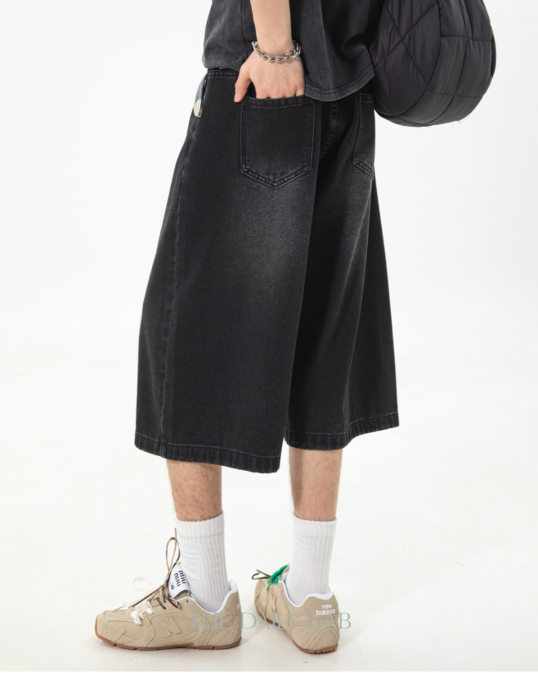 Archive Fade Denim Shorts in Black