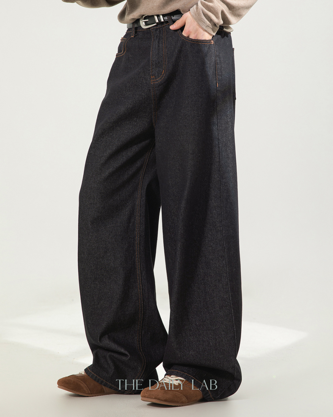 Raw Black Denim Straight Pants