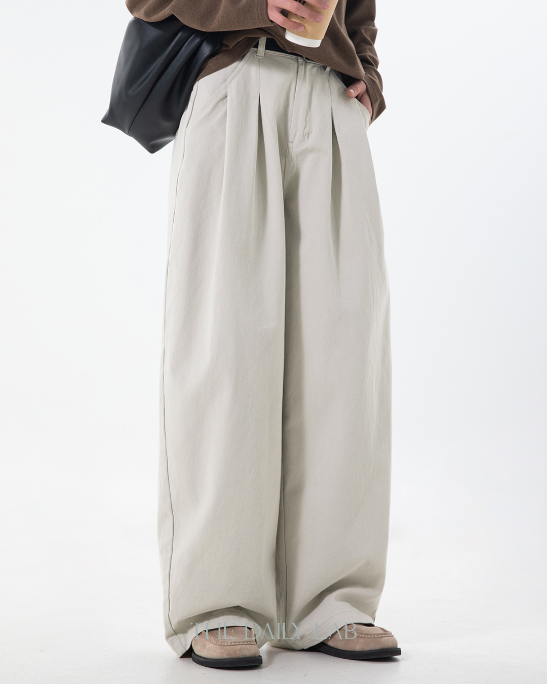 Vintage Double Pleat Straight Pants in Beige
