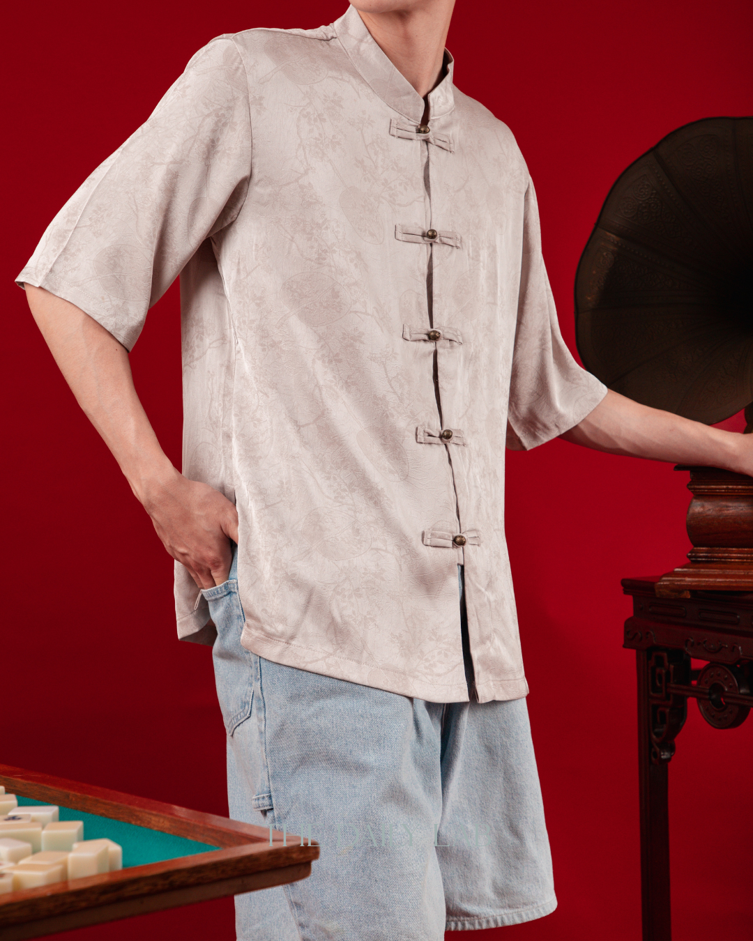 Ice Silk Mandarin Shirt in Mocha