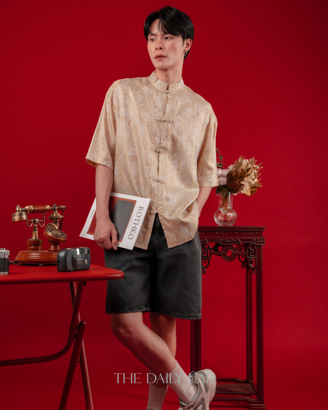 Chinese Style Phoenix Jacquard Shirt in Yellow