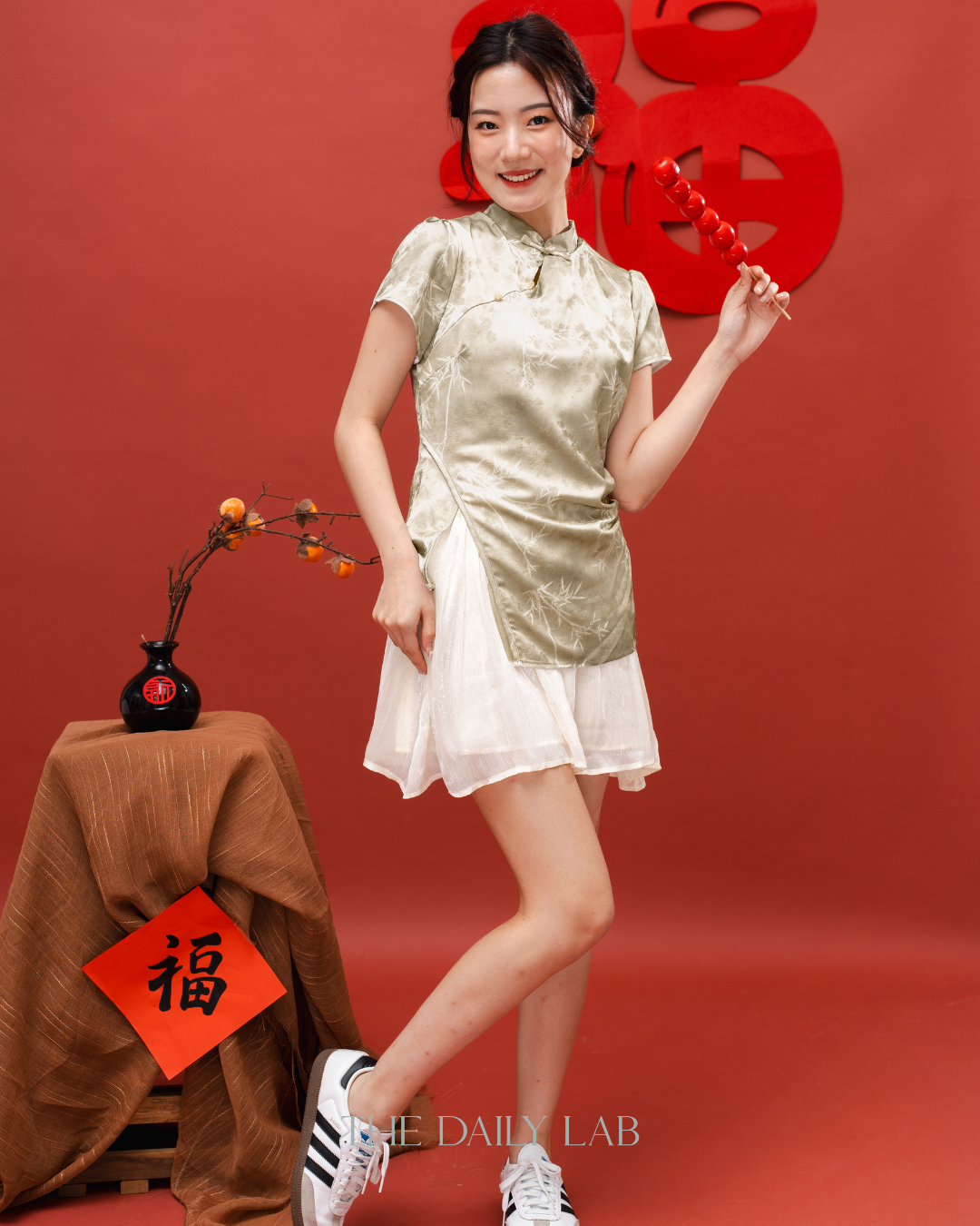 Green Asymmetrical Qipao Dress