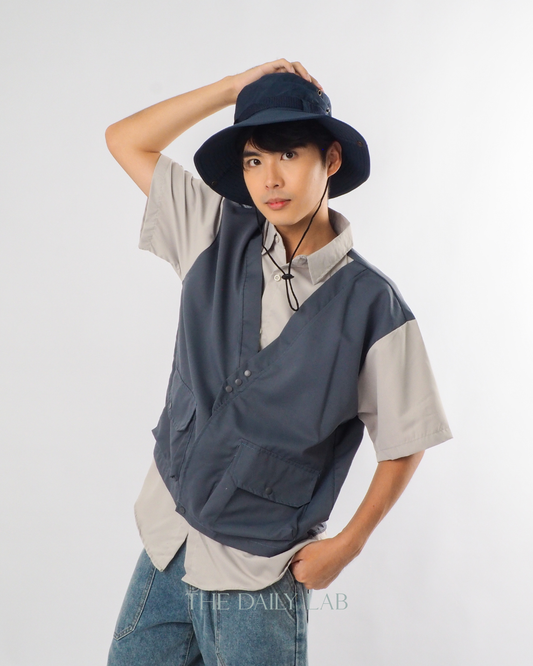 Japanese Techwear Layered Shirt in Navy
