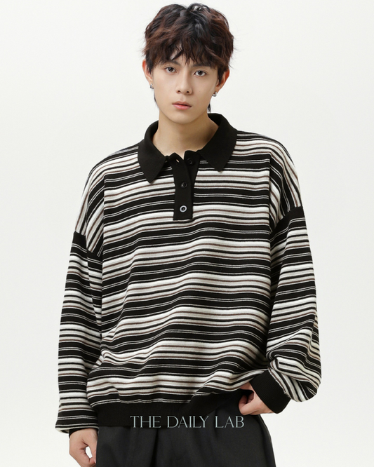 Vintage Striped Loose Casual T-Shirt in Black