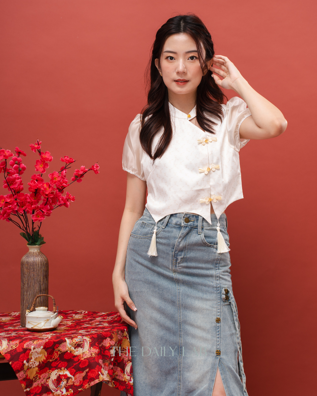 Denim Qipao Side Slit Skirt