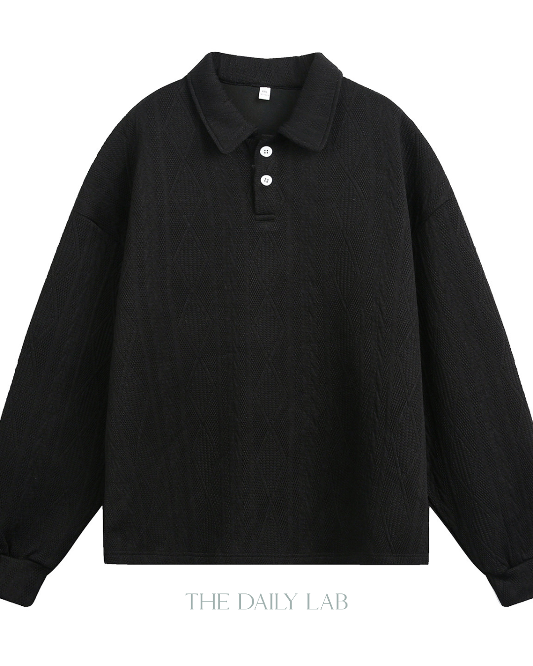 Heavyweight Textured Jacquard Turn-down Collar Sweatshirt In Black