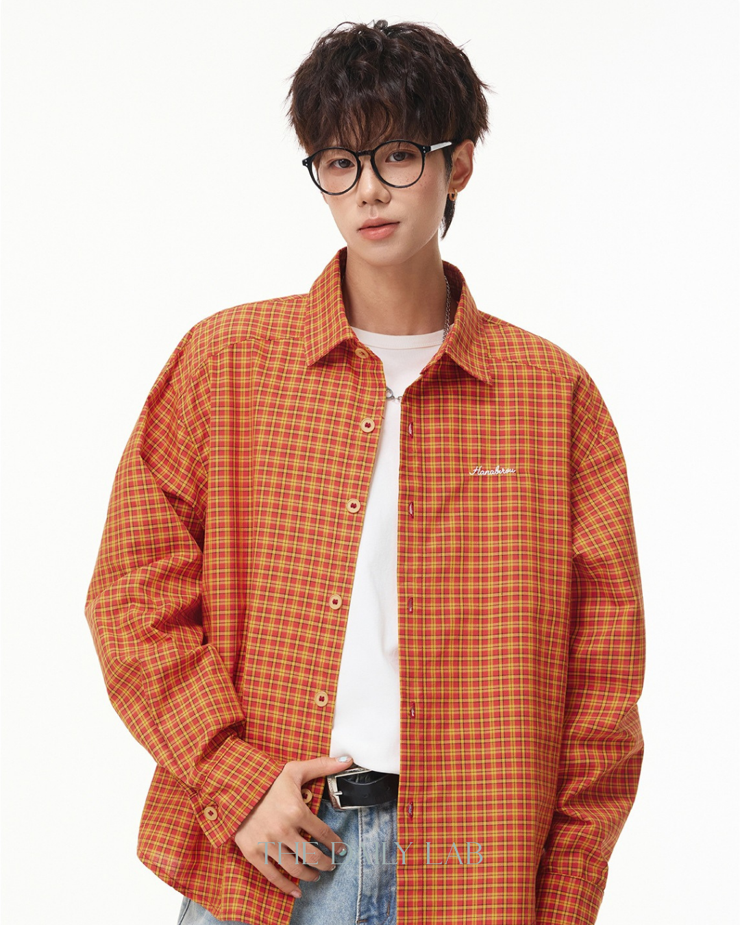 Vintage Check Embroidered Shirt in Orange